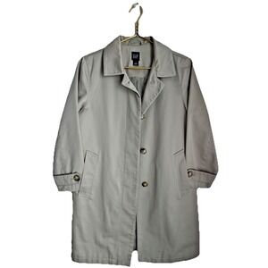 VTG GAP Womens S Beige Khaki Cotton Long Trench Coat Duster Buttons Y2K